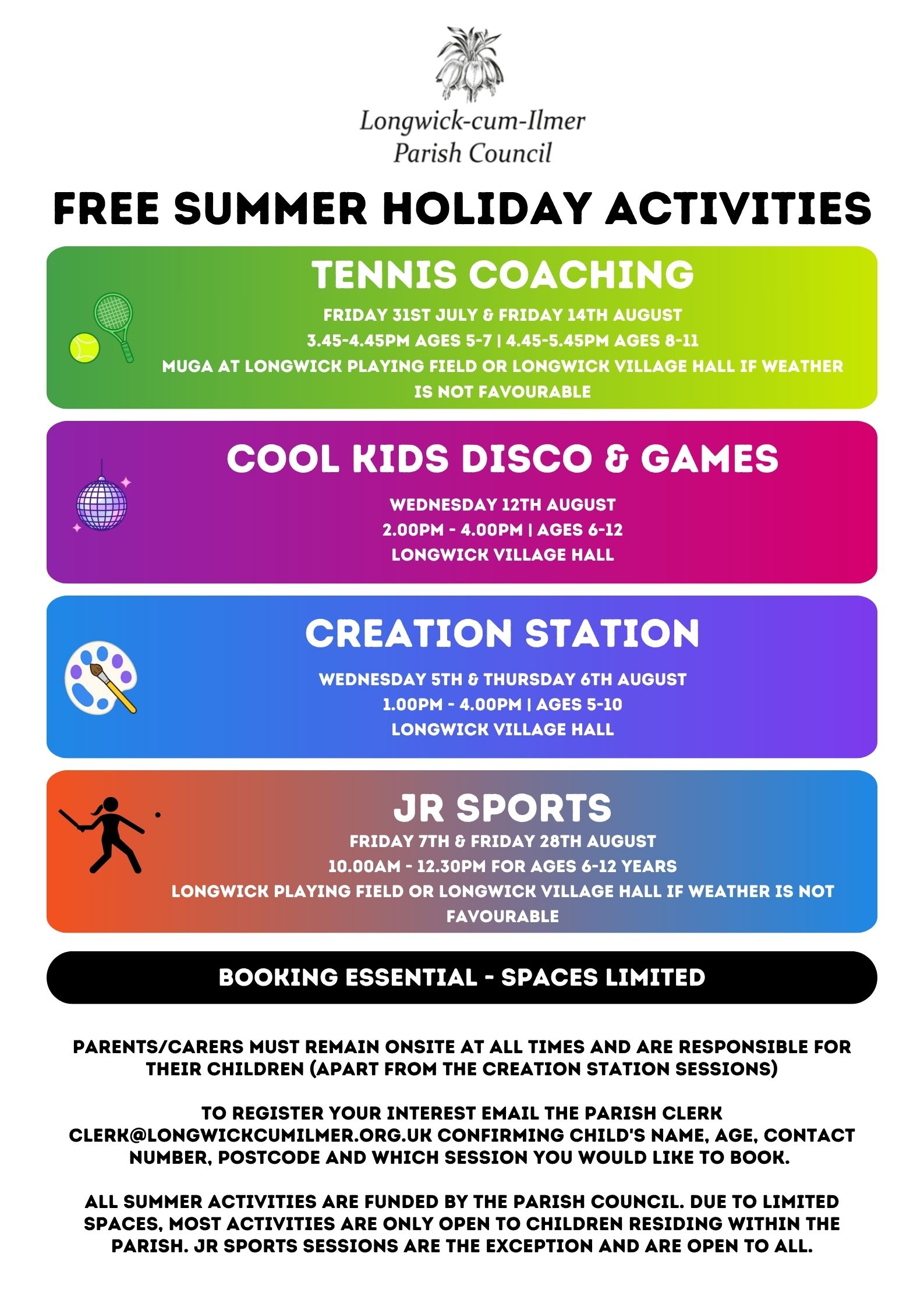 Summer programme of event details